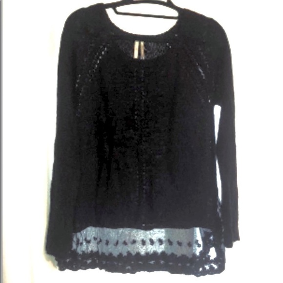 𝅺frenchi Black Sweater with Lace Hem - Picture 1 of 14